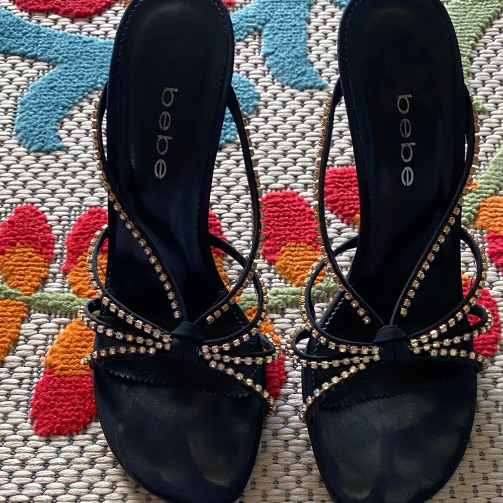 Bebe Black Rhinestone Heels
